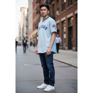 Match-Up Chicago Pinstripe Baseball Jersey Light Blue XL Benjamin Moore Logo